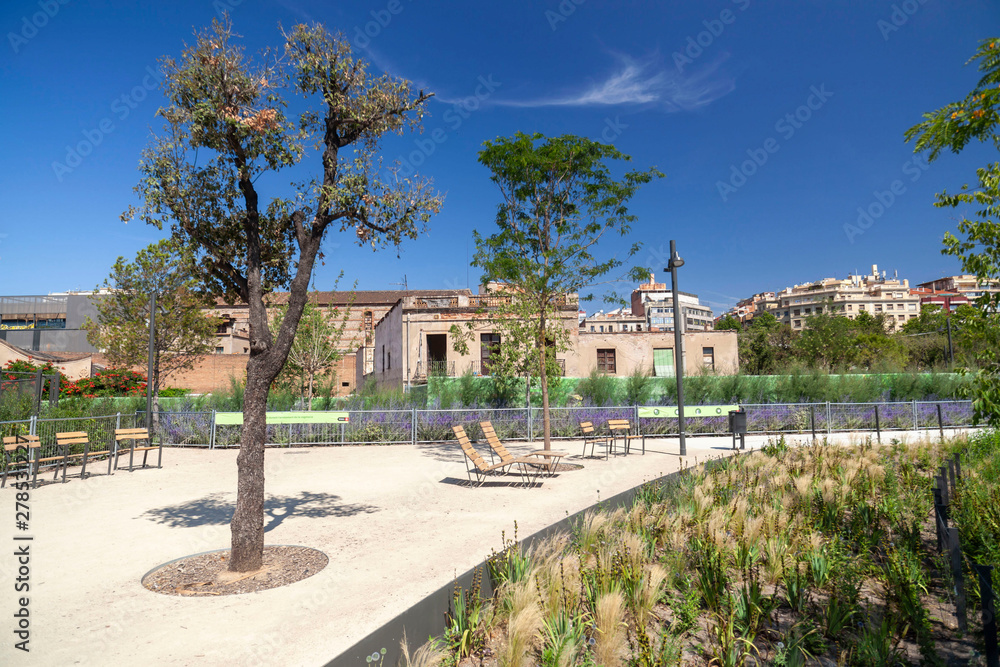 Public garden park, Parc de les Glories, Barcelona, Catalonia, Spain.