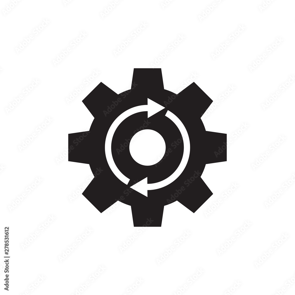 Gear cogwheel with arrows - black vector icon on white background for website, mobile application, presentation, infographic. SEO setting concept sign design. Gear cogwheel with arrows - black vector icon on white background for website, mobile application, presentation, infographic. SEO setting concept sign design.