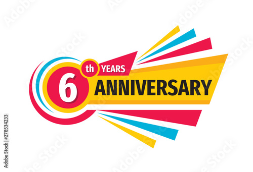 6th birthday banner logo design.  Six years anniversary badge emblem. Abstract geometric poster.