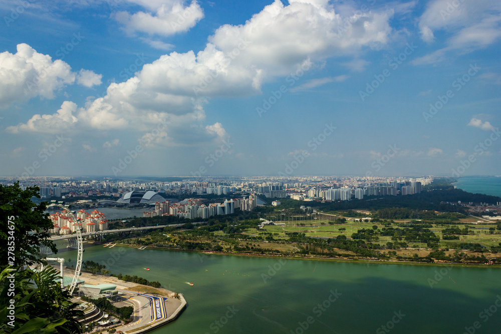 Aerial view of beautiful Singapore with nice white clouds, Singapore