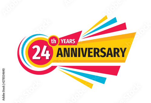 24 th birthday banner logo design.  Twenty four years anniversary badge emblem. Abstract geometric poster.