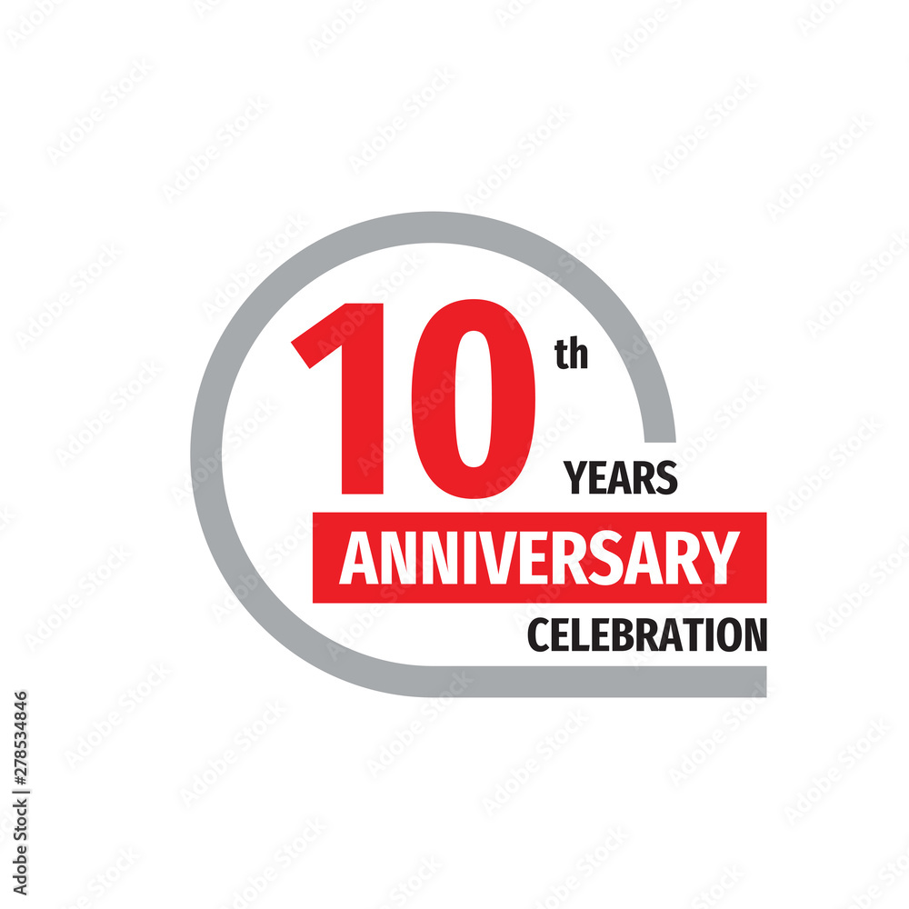 10th years anniversary celebration badge logo design. Ten years birthday banner poster. 10th years anniversary celebration badge logo design. Ten years birthday banner poster.