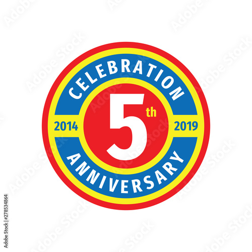 5th celebration anniversary badge logo design. Five years birthday banner emblem. Abstract geometric poster.
