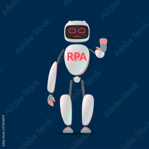 RPA. The robot is working. Cute robot helps people to perform different tasks. artificial Intelligence.