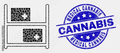 Dotted medical goods mosaic pictogram and Medical Cannabis seal. Blue vector round textured seal with Medical Cannabis text. Vector collage in flat style.