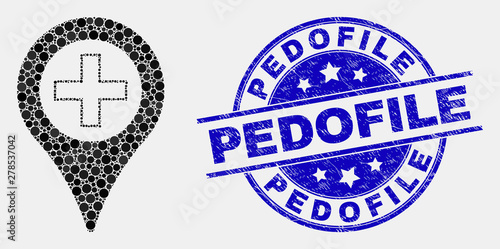 Bilde på lerret Pixel medical map marker mosaic icon and Pedofile seal stamp