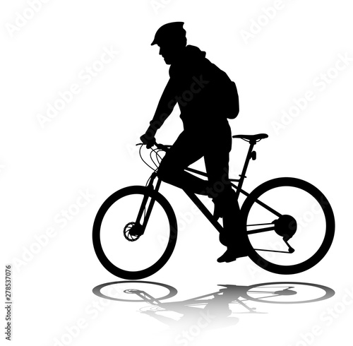 Fototapeta Naklejka Na Ścianę i Meble -  man riding bicycle silhouette - vector