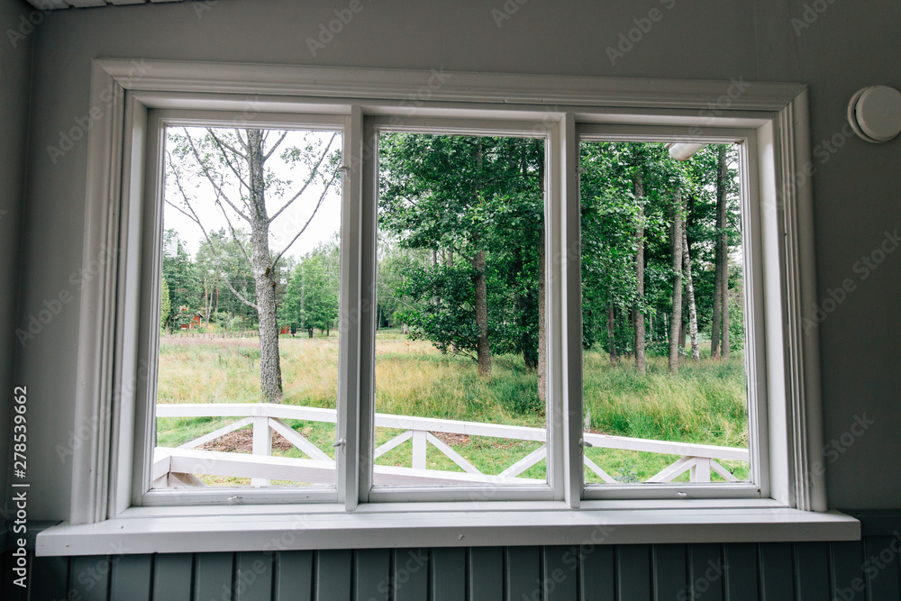 Fototapeta premium window view garden background. finland classic landscape