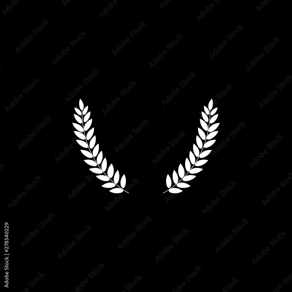 Laurel wreath icon or sign isolated white on black background. Vector illustration. Laurel wreath icon or sign isolated white on black background. Vector illustration.