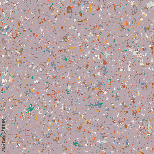 Multicolored grungy recycled speckled elements natural paper terrazzo camouflage textured surface seamless repeat vector pattern swatch