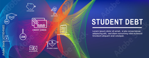 Student Debt and Loan Icon Set & Web Header Banner