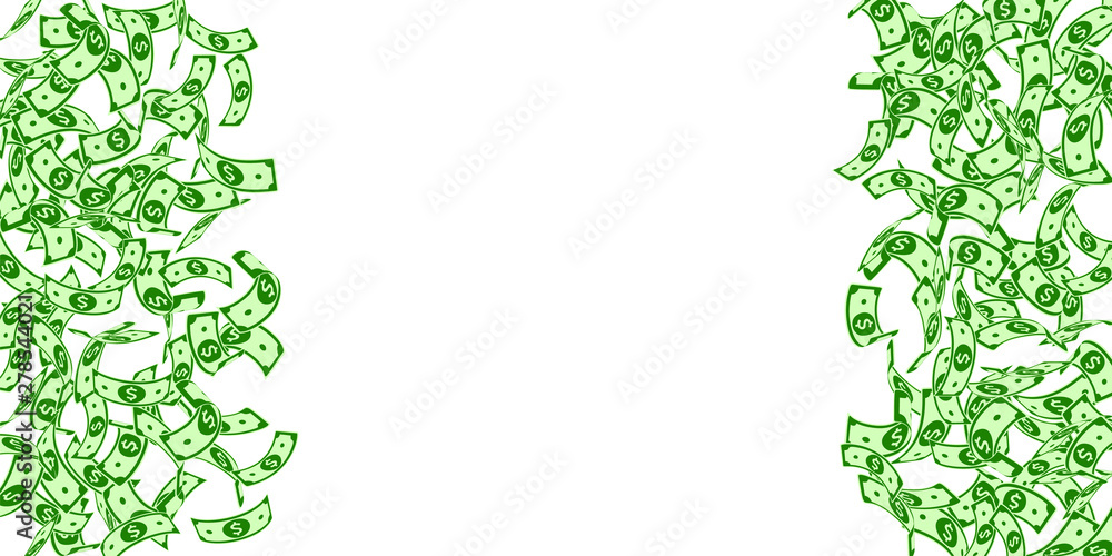 Fototapeta premium American dollar notes falling. Floating USD bills