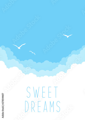 Blue sky with clouds and birds for Your design
