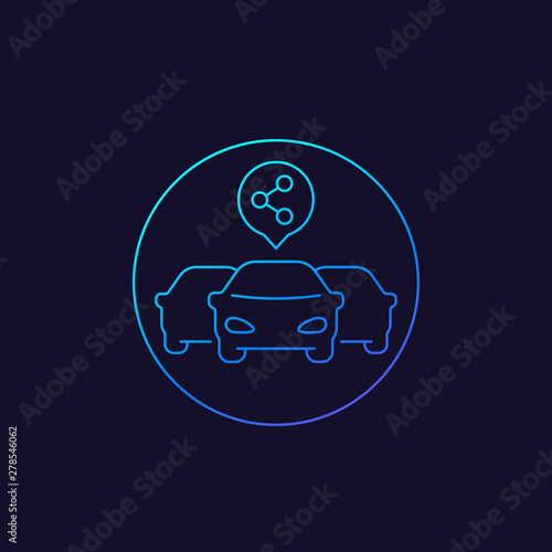 carsharing service icon with 3 cars, linear style