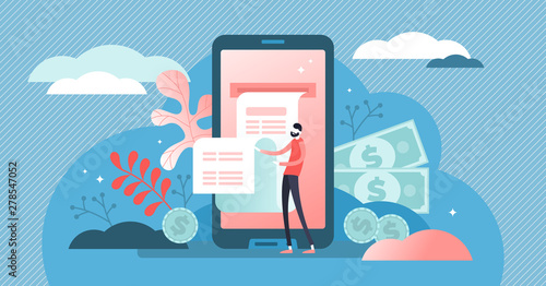 Digital bill vector illustration. Flat tiny phone wallet persons concept.