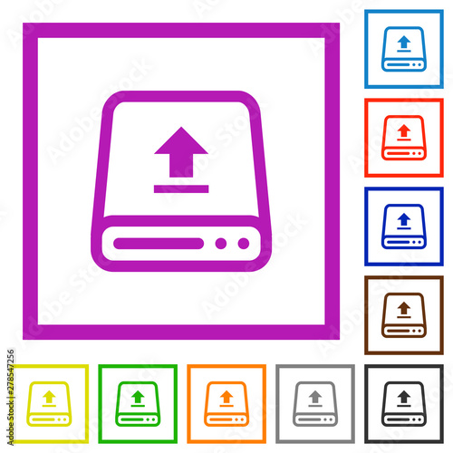Upload from hard drive flat framed icons