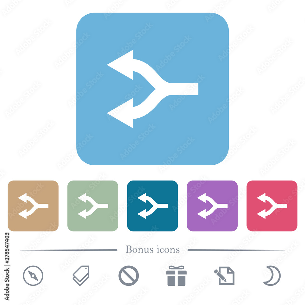 Split arrows left flat icons on color rounded square backgrounds Split arrows left flat icons on color rounded square backgrounds