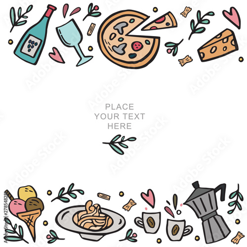 Banner template with space for your text with traditional italian food.