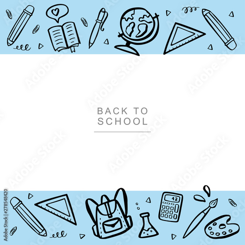 Back to school banner template. Hand drawn vector illustration with space for your text.