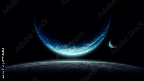 Fototapeta Naklejka Na Ścianę i Meble -  planets in dark space background minimal graphic illustration, digital illustration