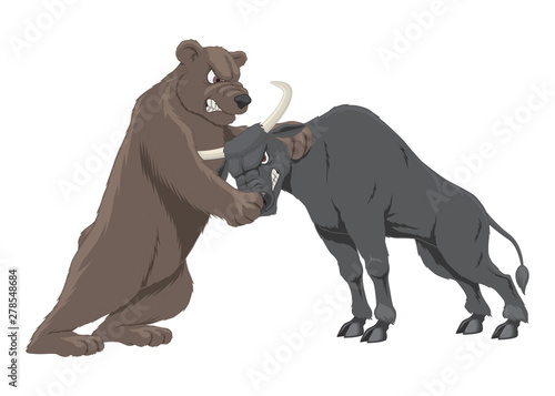 Bull and bear. Market trends. Vector illustration.