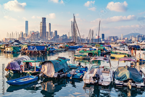 Photography Evening view of the harbor by the city center. Hong Kong.