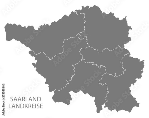 Modern Map - Saarland map of Germany with counties gray