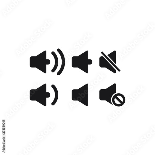 Megaphone sound speaker black isolated icon set. Bullhorn or loudspeaker simple glyph symbols.