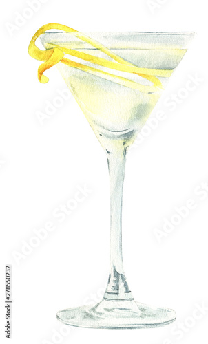 Fotografie Watercolor illustration of an alcoholic cocktail Vesper Martini which is a favor