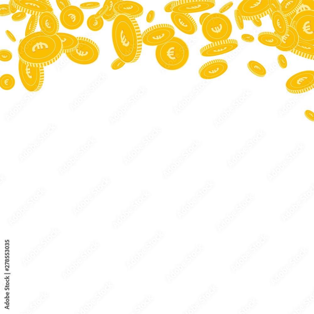 European Union Euro coins falling. Scattered float European Union Euro coins falling. Scattered float