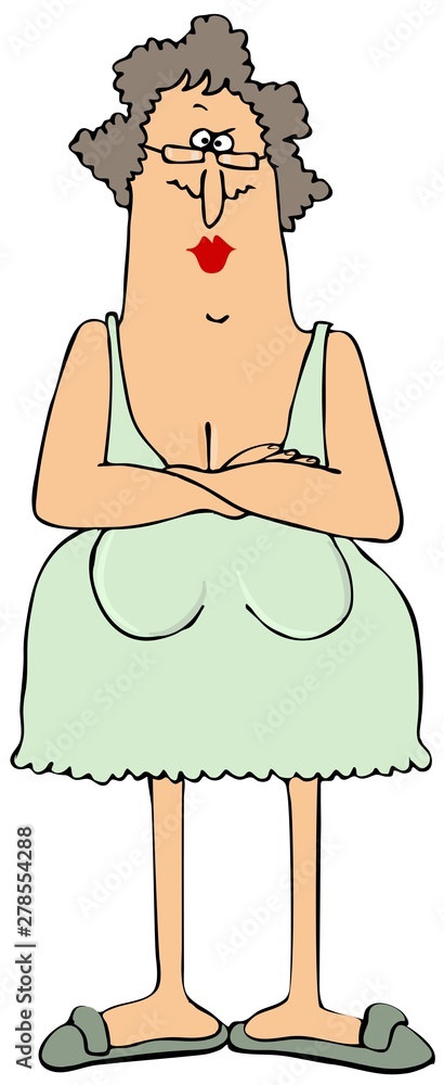 Woman with low hanging boobs Stock Illustration