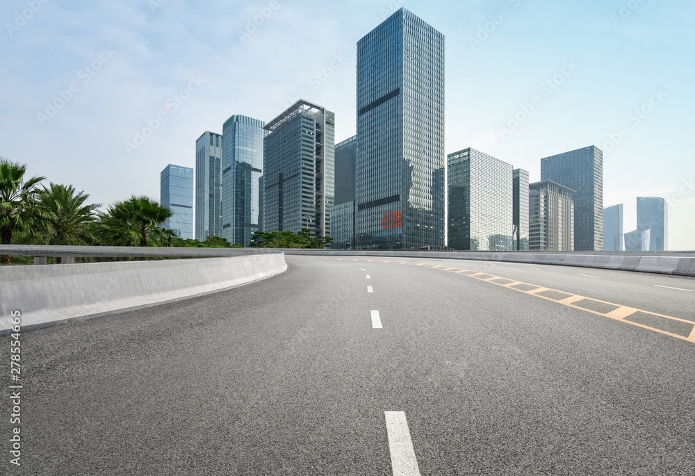 empty highway with cityscape and skyline of shenzhen,China empty highway with cityscape and skyline of shenzhen,China