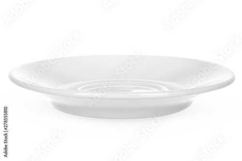 Empty ceramic saucer isolated on white side view photo