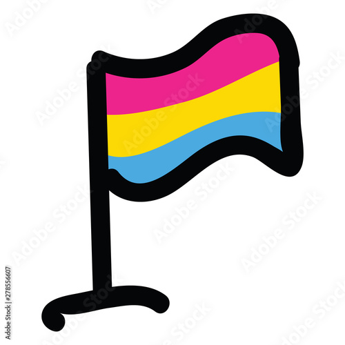 Cute pansexual flag cartoon vector illustration motif set. Hand drawn isolated LGBTQ pan elements clipart for pride blog, sexuality graphic, love web buttons.