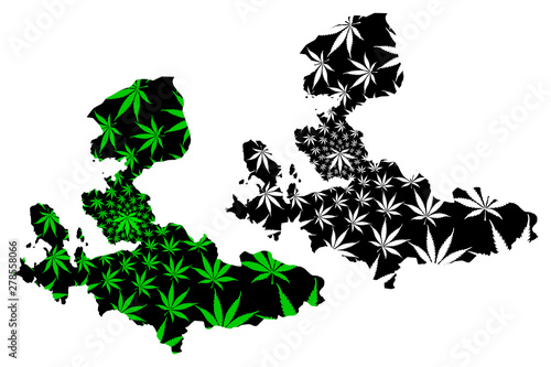 Izmir (Provinces of the Republic of Turkey) map is designed cannabis leaf green and black, Izmir ili map made of marijuana (marihuana,THC) foliage,....