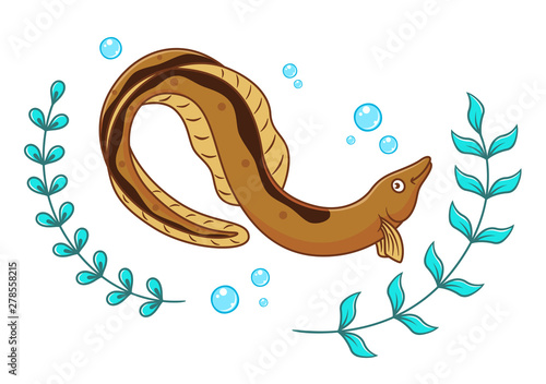 Cartoon eel and seaweed
