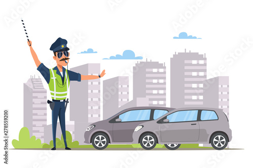 Car traffic control flat vector illustration