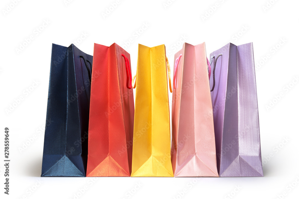 Set of Colorful Empty Shopping Bags Isolated on white with clipping path