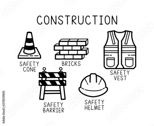 A hand drawn construction set. Design can be used as icon, stickers, decal , t-shirt printing etc