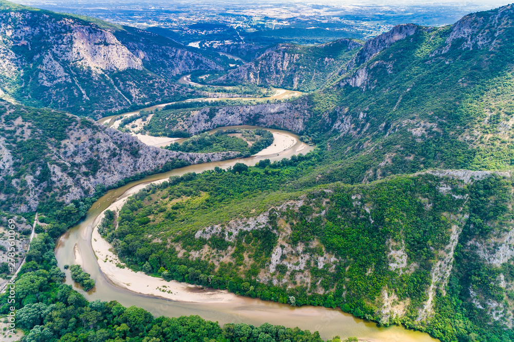 aerial view of the river Nestos in Xanthi, Greece.