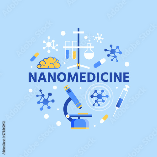 Nanomedicine Lettering Banner in Flat Vector Style