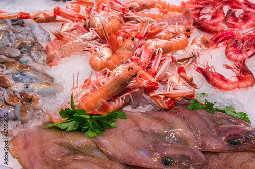 Fresh seafood on the market in Barcelona