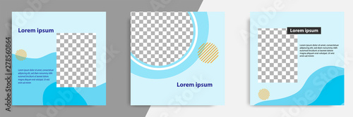 Blue editable square banner layout template - abstract, minimal, modern design background with wave, circle shape. Suitable for social media post, stories, story, flyer. Vector illustration