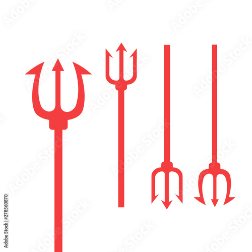 Trident devil flat. Neptune red vector trident