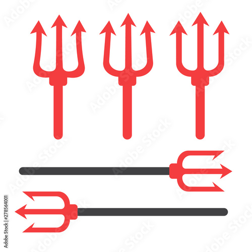 Tridents harpoons. Pitchfork devil set. Trident devil icon