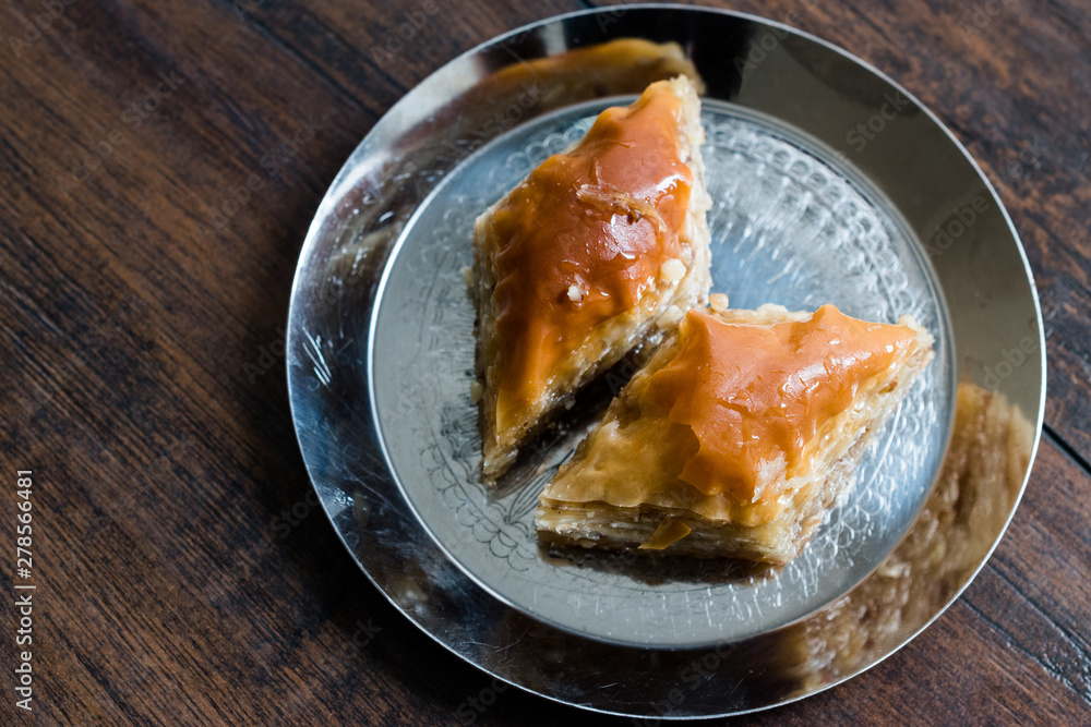 Baklava / Homemade Azerbajian Style with Walnut in Silver Plate / Pakhlava / Baklawa. Baklava / Homemade Azerbajian Style with Walnut in Silver Plate / Pakhlava / Baklawa.
