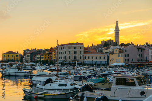 view of beautiful old city Rovinj in Croatia on sunset