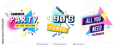Set of summer party ad backgronds in pop-art style
