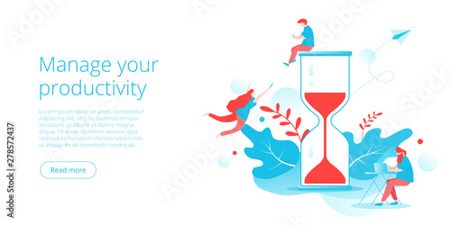 Effective time management in flat vector illustration. People working and task prioritizing organization for effective productivity. Job schedule optimization concept.