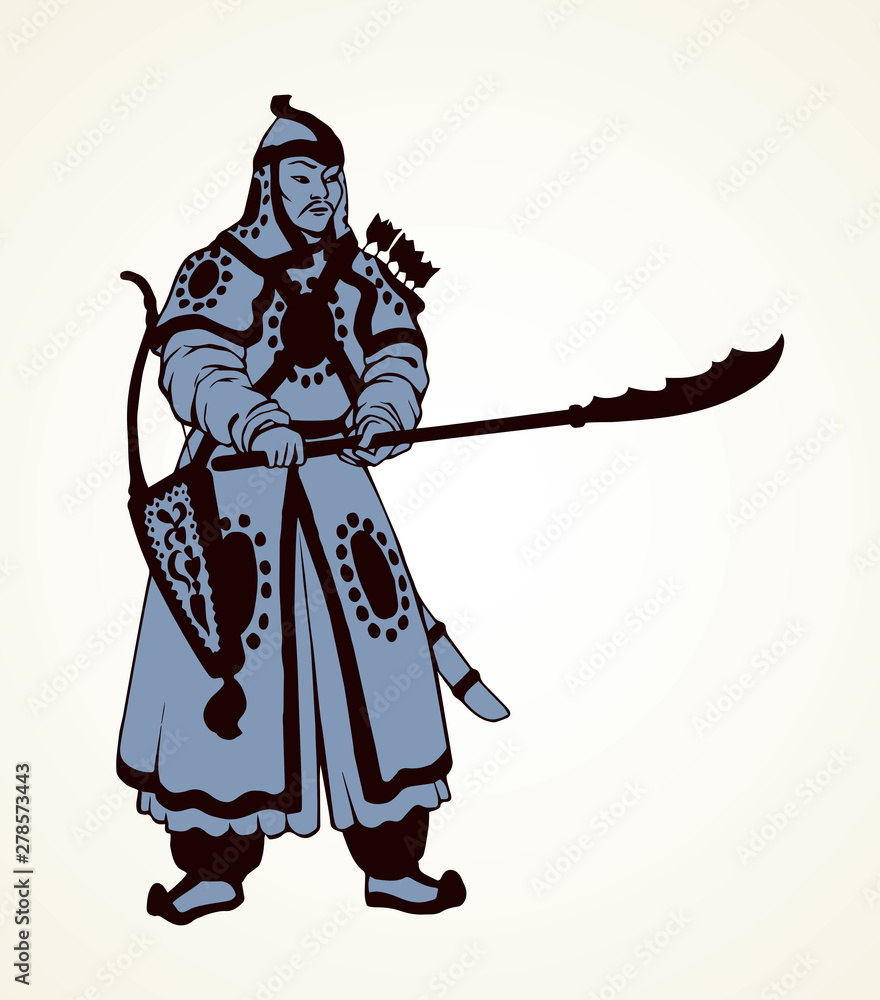 Vector drawing of Chinese warrior Stock Vector | Adobe Stock